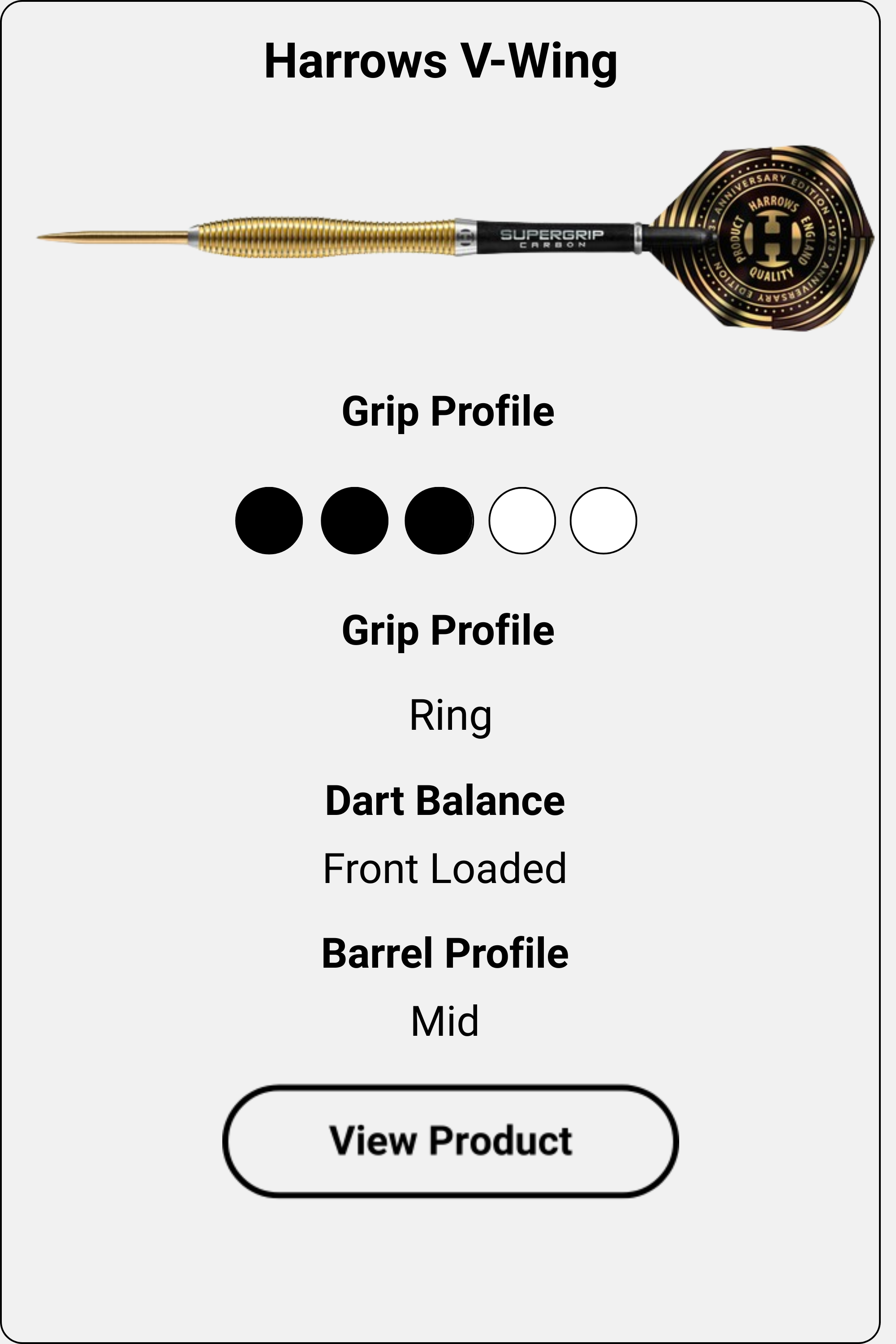 Harrows V-Wing dart information card