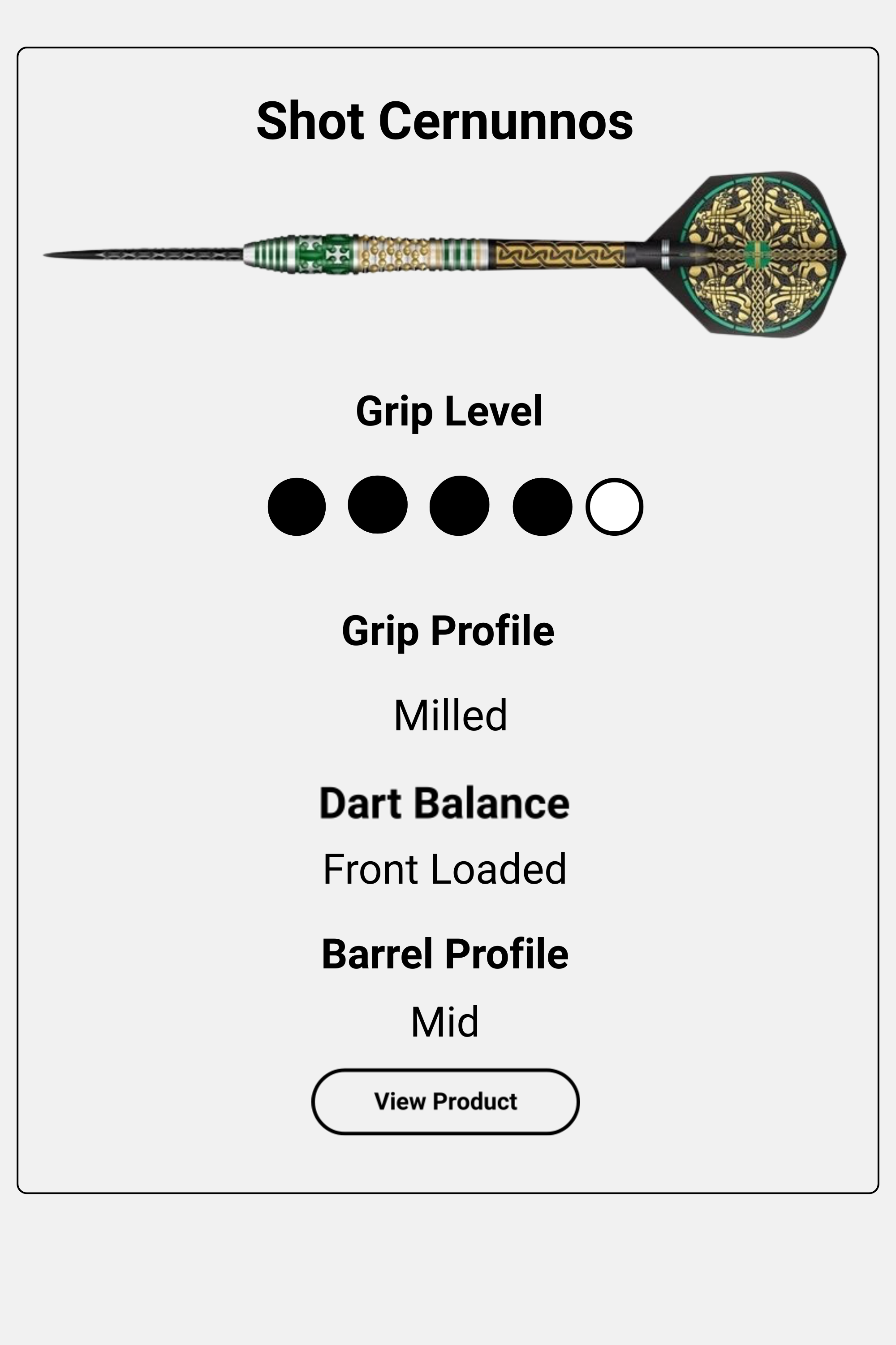 Shot Cernunnos dart information card
